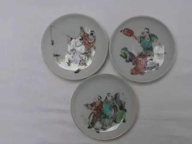 Three vintage Japanese porcelain plates with playing children handpainted #2843