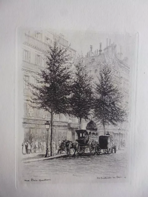 Gravure eau forte 1877:boulevards de Paris:aux trois quartiers,B de la Madeleine