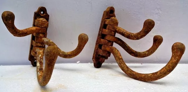 Vintage Coat Hook Cast Iron Triple Architecture Hardware Brackets Collectibles