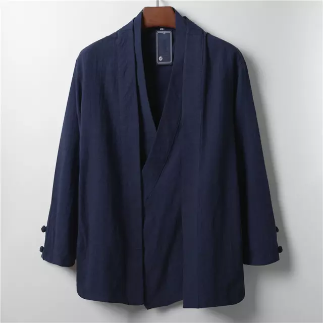 Chinese Style Cotton Linen Hanfu Cardigan Kung Fu Japanese Kimono Robe Coat  Men