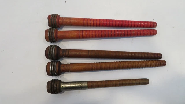 Vintage Antique Lot 5 Wooden Spool Textile Mill Thread Bobbin Farmhouse Spindle