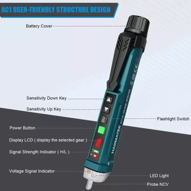 12-1000V Dual Sensitivity Electrical Tester Pen Non-Contact AC Voltage Detector