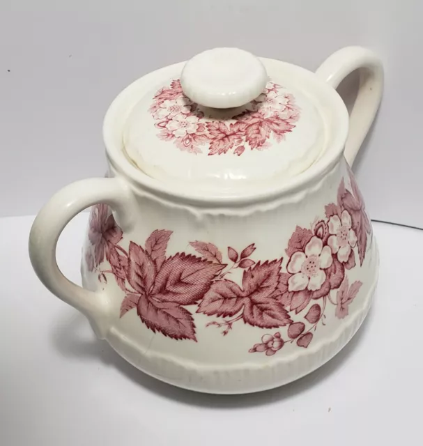 Wedgwood Pink Bramble Sugar Bowl With Lid Strawberry Vine Berry Flowers