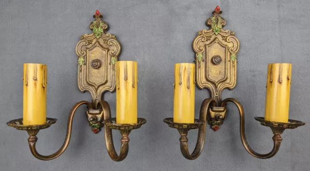 Pair of 1920's Bronze Double-Candle Sconces by HALCOLITE, Rewired & Restored