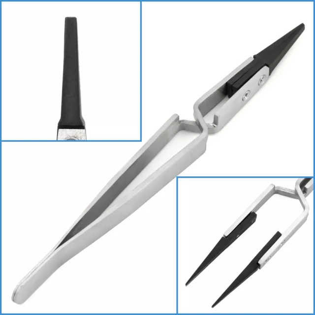 Long Nose Ceramic Tip Cross Locking Tweezer Self Closing Pinching Anti Magnetic