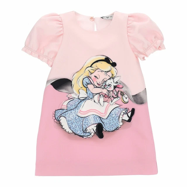 MONNALISA Abito bambina neonata rosa crepe Alice Bianconiglio 24 mesi