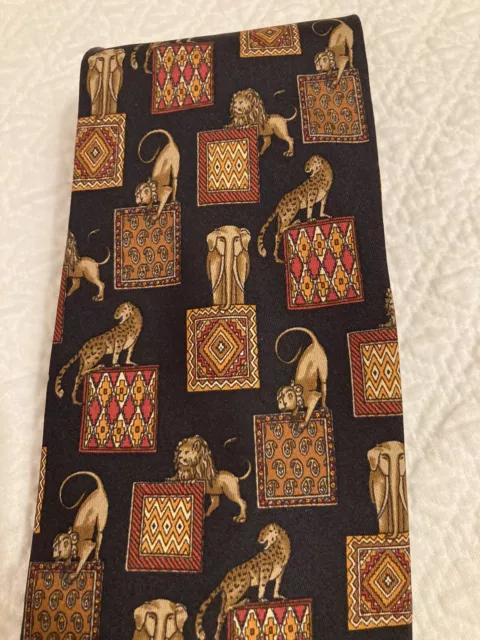 Salvatore Ferragamo Silk Tie w Lion, Leopard, Elephant &Monkey 58x3.5” Excellent