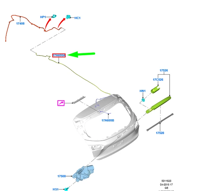 FORD FOCUS MK4 Rear Windshield Washer Hose Tube Assy 2287207 NEW