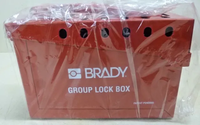 NEW! BRADY Group Lockout Box: Max.13 Padlocks, Red, Steel Box,6" H, 9" W, 65699