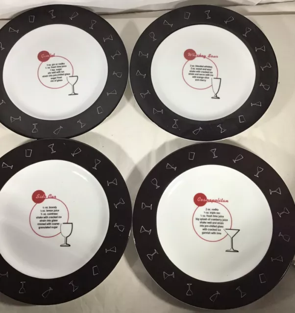 Pottery Barn lot of 4 Retro Bar plates black rim appetizer cocktails salad