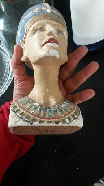 Rare Buste Ancien  De Nefertiti Egypte Platre Peint 17