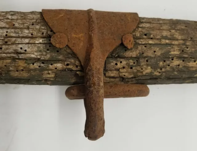 Antique Vintage 38" Wood & Cast Iron Single Tree Yoke Wall Hanger Hanging Decor 3