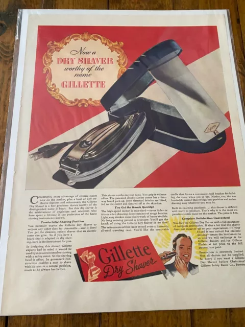 Vintage 1938 Gillette Dry Shaver Razor Shave Shaving ad