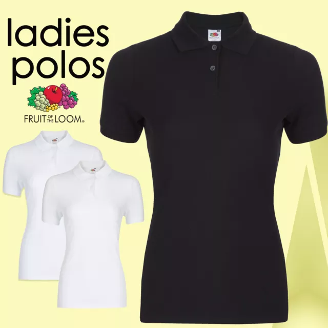 Ladies Womens Polo T-Shirt Shirt Top Sport Lady-Fit Casual New FRUIT OF THE LOOM