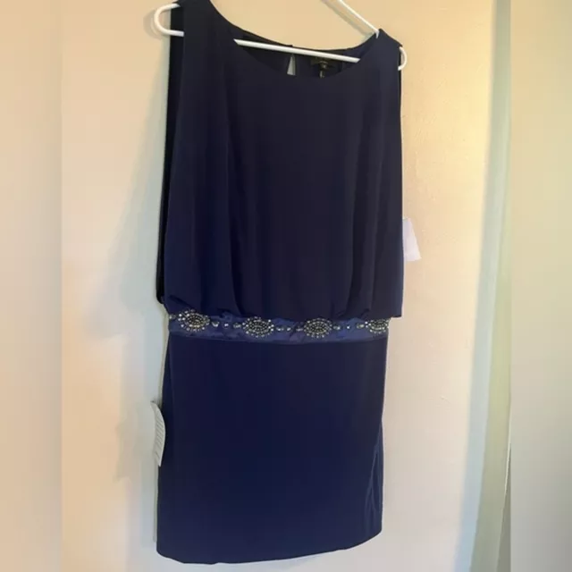 NWT Beautiful Navy embellished cocktail dress Laundry by Shelli Segal size 8