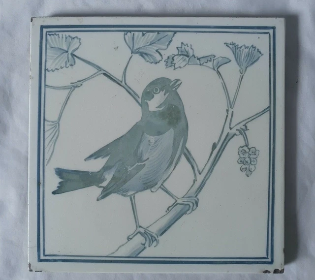 Charming Minton Hand Painted Bird Design Antique Tile, Circa 19Th Century (A)