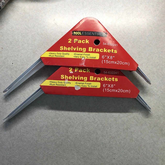 NIP Tool Essentials Shelf Brackets 6”x8” Lot Of 2 (4 Brackets Total) White Heavy
