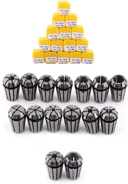 15PCS ER11 Precision Collet Set, Spring Collet Chuck,1-7Mm & 1/8”, 1/4” for CNC