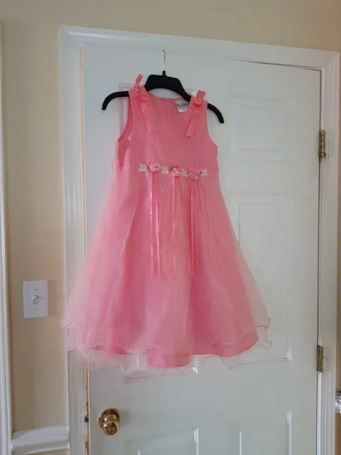 Rare Editions Girls Pink Wedding / Formal Dress Size 6x Sleeveless Rose's Bows