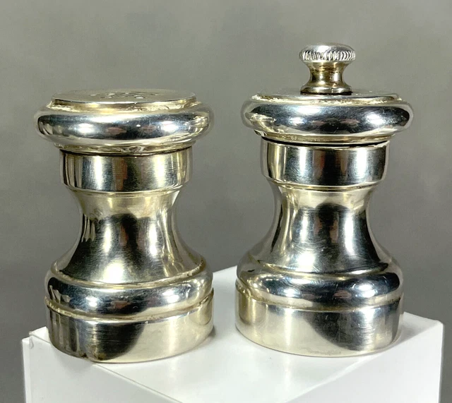 Antique Sterling Silver Salt & Pepper, wood interior, Made in Italy, W hallmark