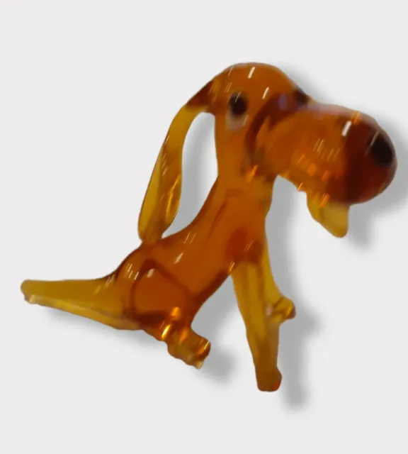 Hand Blown Art Glass Dog Figurine Beagle Hound Puppy Brown