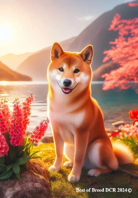 Shiba Inu Red Springtime Flag