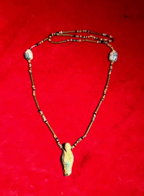 Ancient 2,500+ Year Old Egyptian Faience Clay Mummy Necklace - Amulets & Beads