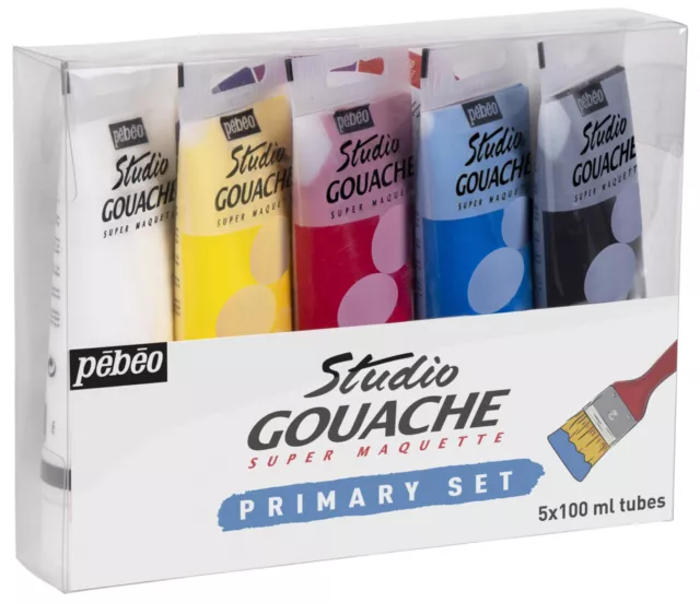 Pebeo Studio Gouache Paint Primary Set of 5 x 100ml Assorted Colours