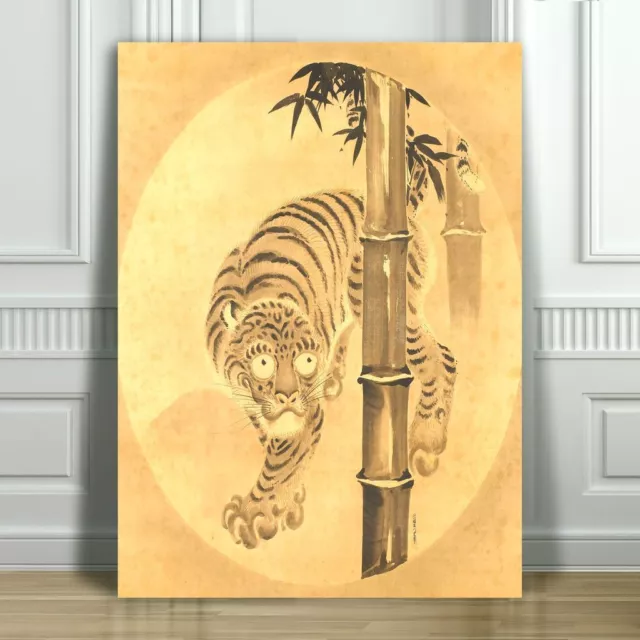 Japanese KANO TSUNENOBU - Tiger & Bamboo - CANVAS ART PRINT POSTER - 24x18"