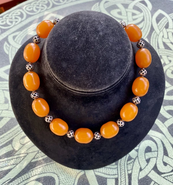 Collier Ancien En Ambre Authentique - Longueur 66 Cm - Diamètre 2 - Bijou Vintage