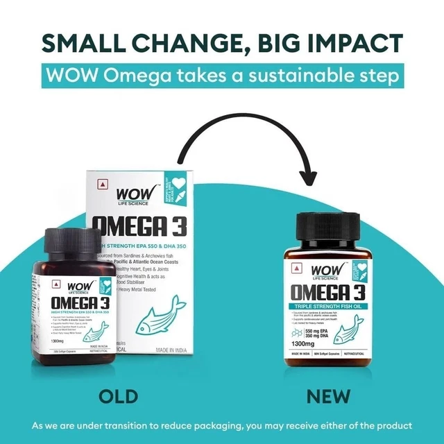 WOW LIFE SCIENCE Omega-3 Fish Oil 1300mg - 550 mg EPA & 350 mg DHA - 60 ...