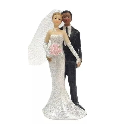 Figurine couple de mariés mixte, homme de couleur et femme blanche 12.7 x 6 x 4.
