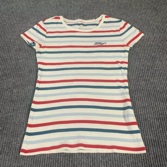 Tommy Hilfiger T-shirt Women's Extra Small White Striped Embroidered Flag Logo