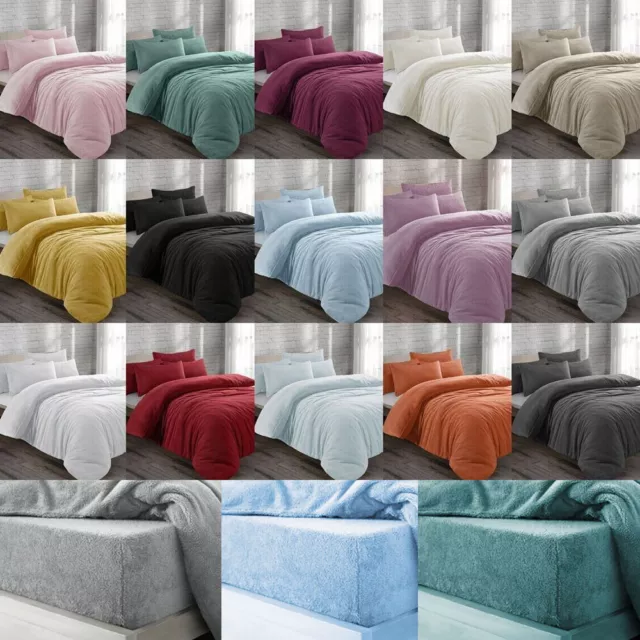 New Teddy Fleece Duvet Cover Quilt Bedding Set with Pillowcase Thermal Warm Cosy