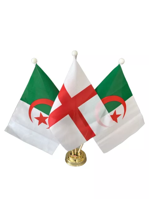 England and 2 x Algeria 9"X6" Table Flags on Plastic Gold Base