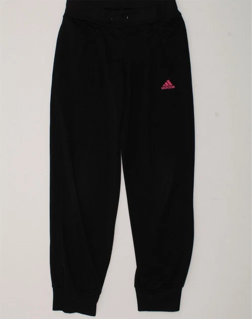 ADIDAS Girls Tracksuit Trousers Joggers 9-10 Years Black Polyester AM27