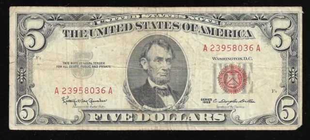 US $5.00 (Red Seal) Note - Series 1963 - Circulated
