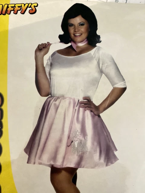 Costume barboncino donna anni '50 rosa e bianco abito elegante Regno Unito 16-18