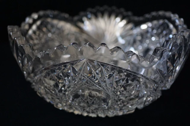 Lovely American Brilliant Period Cut Glass Bowl Starburst Design 8 By 4 Inches