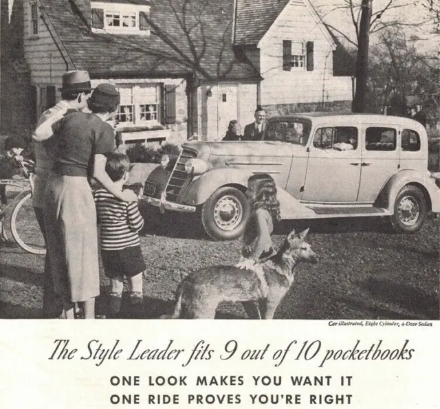 1934 OLDSMOBILE Vintage Print Ad - Family Outdoors Looking at New Oldsmobile