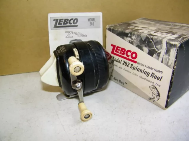 Zebco 202 Zee Bee Spinning Reel Fishing Vintage Tackle Box & Instructions 2