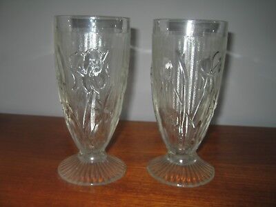 Beautiful Vintage pair of tall water glasses with floral etching
