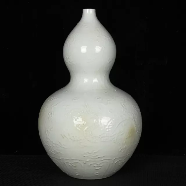 13.8" China old ming dynasty Porcelain yongle mark white cloud Dragon gourd vase