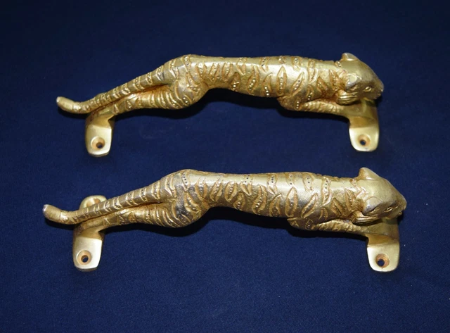 Animal Design Brass Door Handle Pair Golden Tiger Shape Restaurant Door Dec CA40