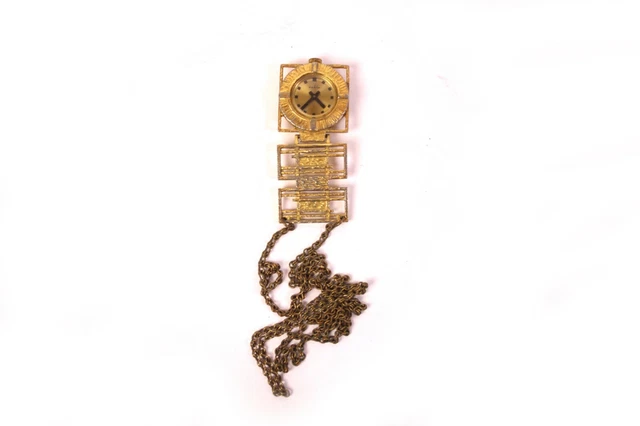 DDR Ruhla Antimagnetic Damen Kettenuhr Umhängeuhr Goldfarben 70er Jahre Vintage