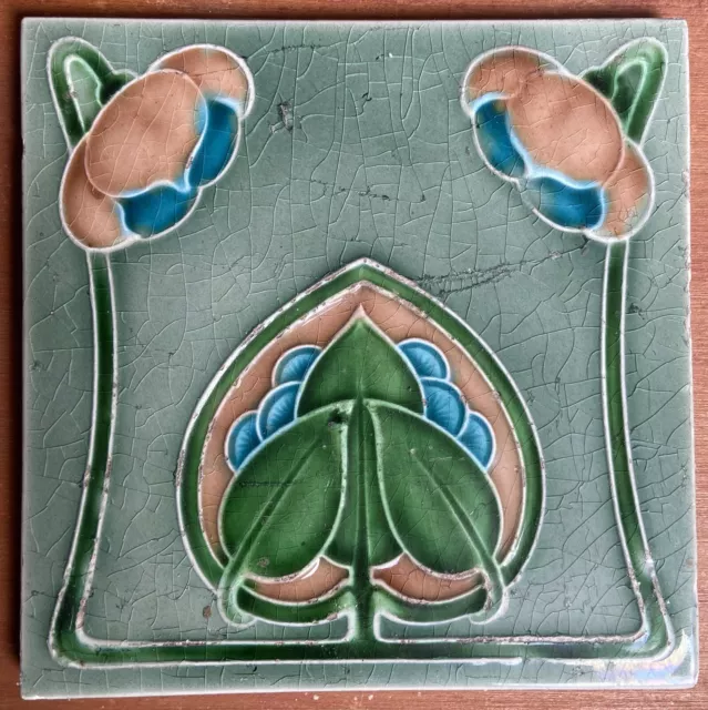 England - Antique Art Nouveau Majolica Tile C1900