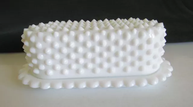 Vintage Fenton White Milk Glass hobnail Covered butter dish