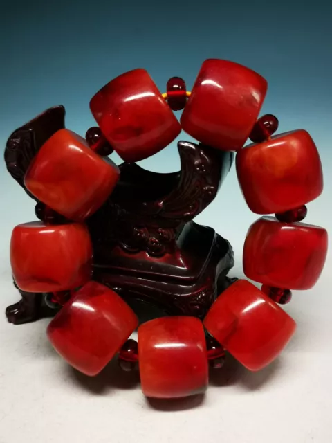 28mm. Natural Big RED Beeswax Beads Hand Polished Prayer Beads Bracelet Y87