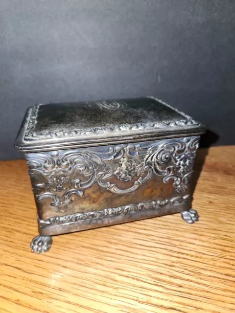 Antique Victorian Art Nouveau Ornate Silver Plated Jewelry Trinket Box Wilcox Co