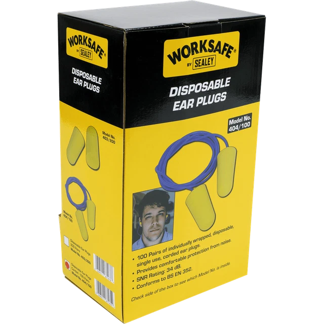 Sealey Worksafe Tappi per orecchie con cavo monouso confezione da 100